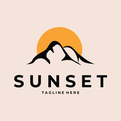 Poster - sunset mountain logo vector simple illustration template icon graphic design