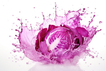 Wall Mural - fresh red cabbage with water splash isolated on white.