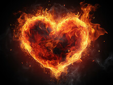 Beautiful Heart Made Of Fiery Lava, Flame Symbol Of Love, An Unusual Gift. Generative Ai