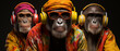 Schicke Schimpansen mit modischem Outfit und Kopfhörer