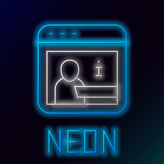 Poster - Glowing neon line Information icon isolated on black background. Colorful outline concept. Vector