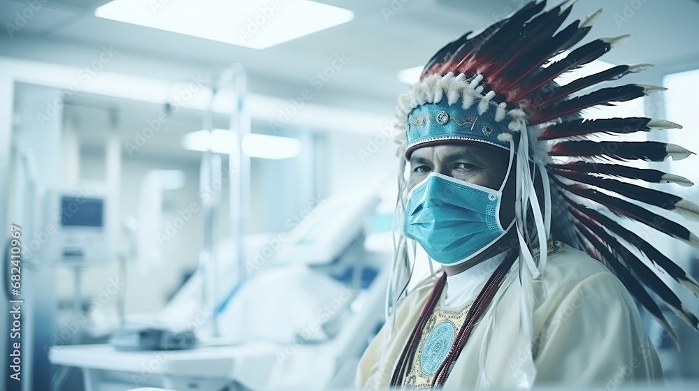 Close-up shot of a Native American Indigenous practitioner in a ...