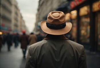 Sticker - Back view of man walking in crowd street city