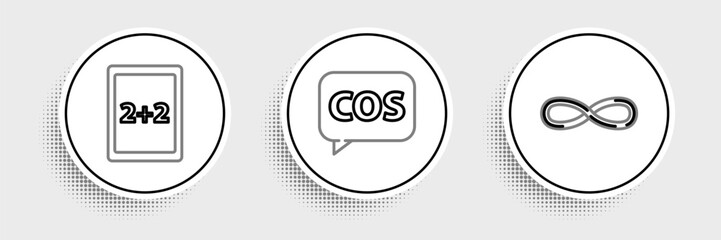 Poster - Set line Infinity, Tablet with calculator and Mathematics function cosine icon. Vector