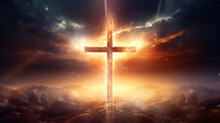 Christian Cross Appears Bright In The Sky Background