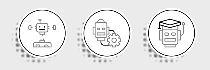 Canvas Print - Set line Robot, Disassembled robot and setting icon. Vector