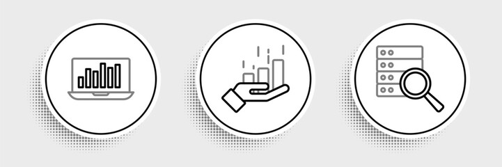 Aufkleber - Set line Server, Laptop with graph chart and Financial growth icon. Vector