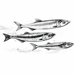  Sardine line art illustration, black and white created with Generative Ai