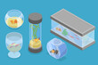 3D Isometric Flat Vector Set of Home Aquariums, Aquatic Pet Containers