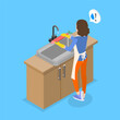 3D Isometric Flat Vector Illustration of Cooking Hygiene, Washing Raw Products