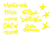 Collection Of Graffiti Street Art Tags With Words And Symbols In Yellow Color On White Background