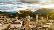 Salzburg Austria skyline of Salzburg castle river old town in 4k after sunset