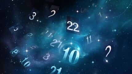 Wall Mural - numerology and esoteric astrology magic concept. flying cosmic numbers in space galaxy.