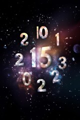 Wall Mural - numerology and esoteric astrology magic concept. flying cosmic numbers in space galaxy.