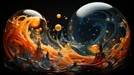 Wall Mural - abstraction, different materials, different shapes and colors and lighting, AI generation