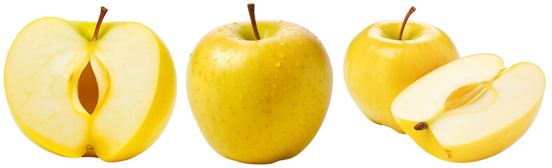Wall Mural - Yellow apple collection, isolated on a transparent background, fruit bundle