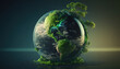 Carbon neutrality with green world floating on sky. green planet earth.