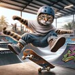 A Cat Performing a Radical Skateboarding Move
