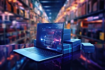 Poster - A laptop computer placed on top of a glass table. Suitable for technology and workspace concepts.