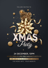 merry christmas party poster with black back background lettering label. abstract Vector illustration design.