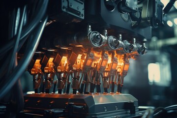 Poster - A picture of a machine with a collection of lights. This image can be used to depict technology, innovation, or a futuristic concept. It can also be used to represent creativity or a bright idea