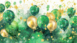 A vibrant watercolor image of a green and gold balloon