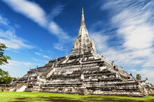 White Pagoda Wat Phu Khao Thong Chedi In Ayutthaya, Thailand.