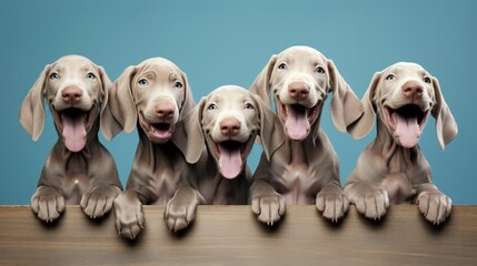 studio portrait of little weimaraner puppies, isolated on clean background