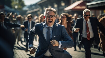 business men running on the street