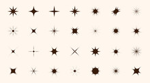 Set Of Star Shapes. Retro Futuristic Sparkle Icons Collection. Vector Set Of Y2K Style. Templates For Posters, Banners, Stickers, Business Cards