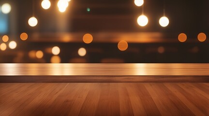 Wall Mural - Empty wooden table and blurred background