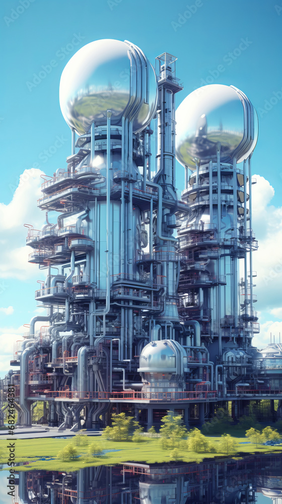 Futuristic Pipeline, storage tanks and pipe rack of petroleum, chemical ...