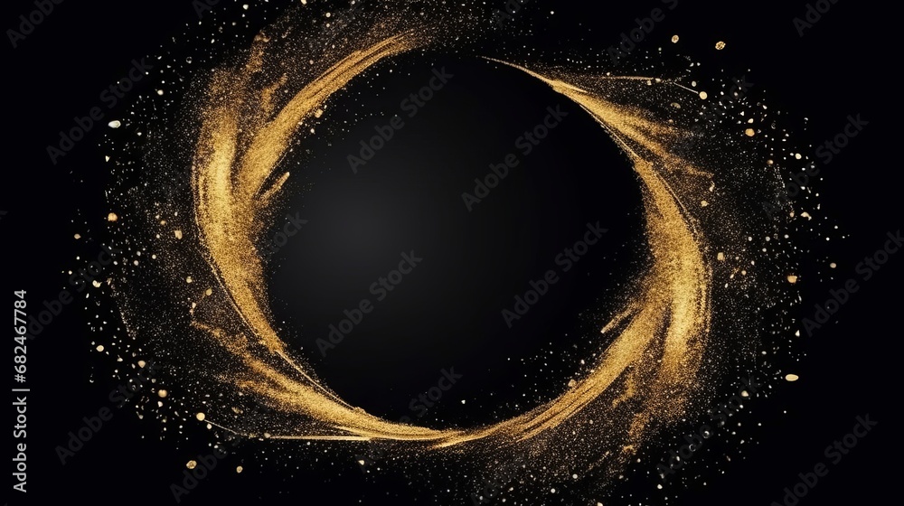 Glitter golden circle frame with brush stroke on black background Stock ...