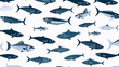 Pattern of the salmon fishes on the white background. Generative AI