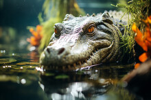 Vibrant Portrays Primeval Allure Of An Alligator In Swamp, Showcasing Reptile's Stealth, Murky Waters, And Timeless Predator-prey Relationship In This Watery Environment