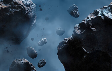 Wall Mural - asteroids in the space, 3d animation