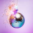 © Tanoma - Exploding disco ball on a violet background.Pastel colors.Minimalistic concept.