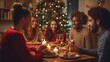 © David - Multi-Ethnic Friends Celebrating Christmas Dinner at Home. Joyful Festive Gathering