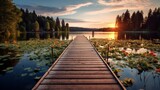 Fototapeta Pomosty - an elegant lakeside image featuring a wooden dock