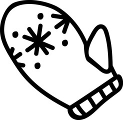 winter mittens in black and white doodle style, vector, with snowflakes, single isolated on white