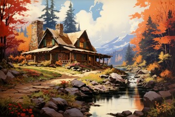 Wall Mural - Cozy Cabin Retreats - Generative AI