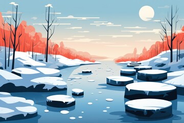 Poster - Snowy Stepping Stones - Generative AI