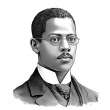 Black And White Vintage Engraving, Headshot Portrait Of Lewis Howard Latimer, The Famous American Inventor And Patent Draftsman, White Background, Greyscale - Generative AI