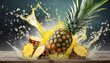 Pineapple exploding with fresh juice 