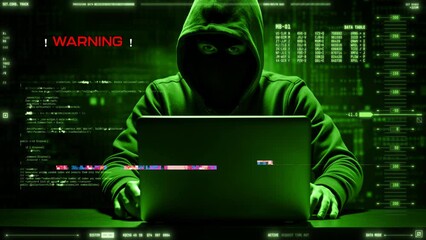 Wall Mural - warning message, hacked, security alert, information technology system breach, animated cyber crime 