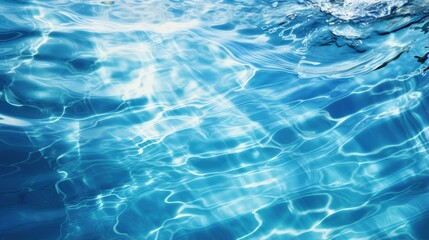 Poster - Blue water in swimming pool with sun reflection, motion of ripple wave.