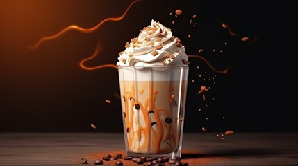 Leinwandbilder - Dalgona coffee. Iced fluffy creamy whipped trend drink with coffee foam and milk. Trendy drink during Covid-19 city lock down and self quarantine, stay at home concept.