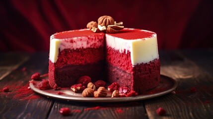 Aufkleber - Sliced Red Velvet Cheesecake for St. Valentine's Day, copy space for your text