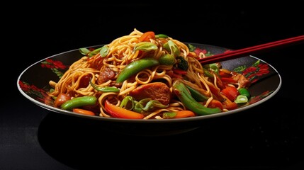 Sticker - yakisoba noodles stir-fried with vegetable - vegan and vegetarian food