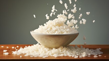 Poster - Grains of white rice falling into bowl